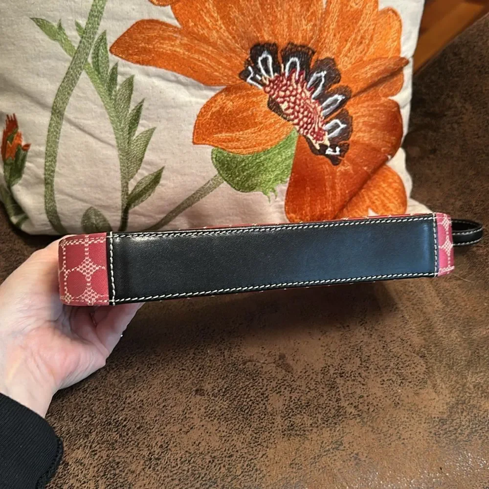 KATE SPADE 90’s PINK W/ BLACK LEATHER DEMI POUCHETTE BAG RETRO WORKING GIRL EUC